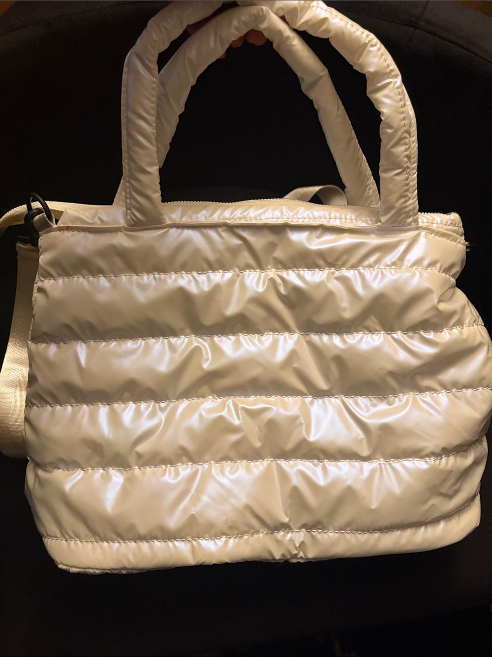 NOT WORN-White Quilted Puffer Tote Bag - Lightweight Women's Shoulder Bag - Picture 2 of 4